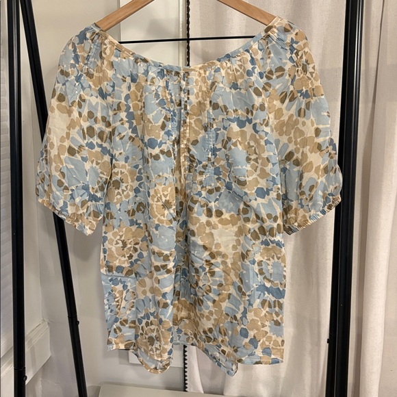 Lucky Brand Floral Blouse - Blue and Tan Size L - Picture 2 of 3